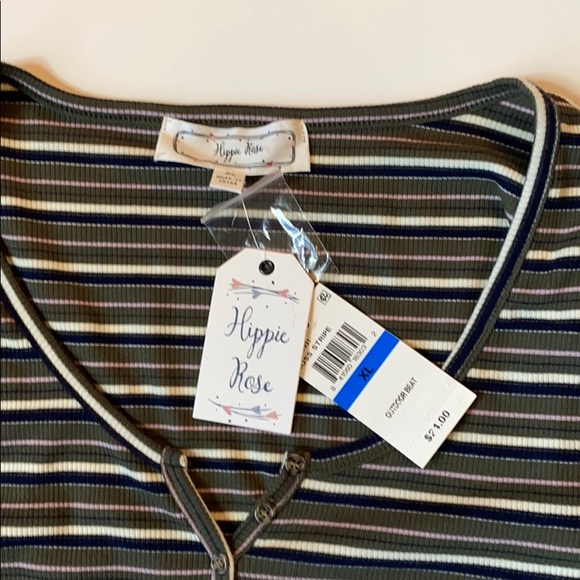 Hippie Rose Moss Stripe Tee Juniors XL - Picture 3 of 3